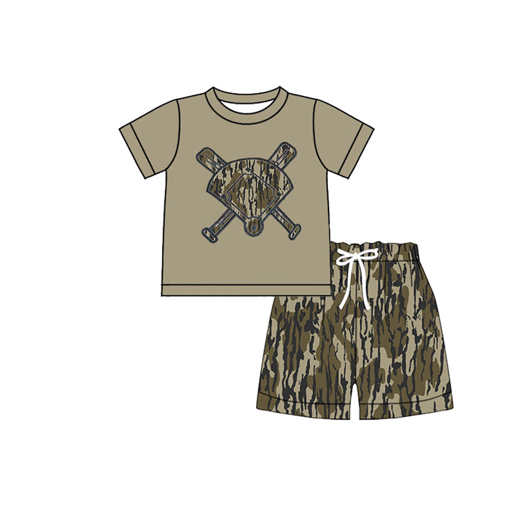 10.21 BSSO1587 Pre order No Moq Baby Girls Brown Camo Baseball Top Shorts Team Clothes Sets