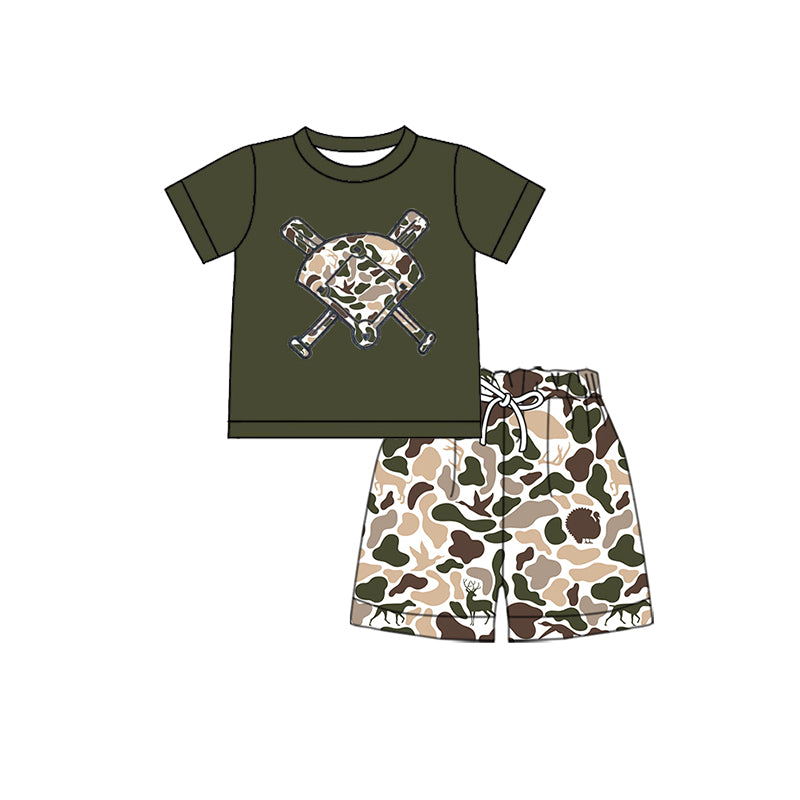 10.22 BSSO1592 Pre order No Moq Baby Girls Deer Ducks Camo Baseball Top Shorts Team Clothes Sets