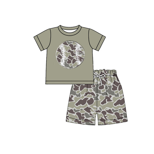 10.22 BSSO1594 Pre order No Moq Baby Girls Grey Camo Baseball Top Shorts Team Clothes Sets