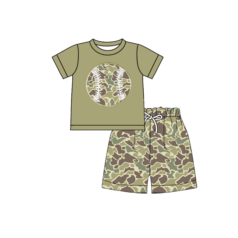 10.22 BSSO1595 Pre order No Moq Baby Girls Green Camo Baseball Top Shorts Team Clothes Sets
