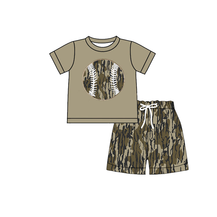 10.22 BSSO1596 Pre order No Moq Baby Girls Olive Camo Baseball Top Shorts Team Clothes Sets