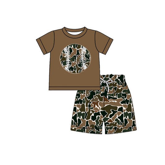 10.22 BSSO1597 Pre order No Moq Baby Girls Dark Brown Camo Baseball Top Shorts Team Clothes Sets