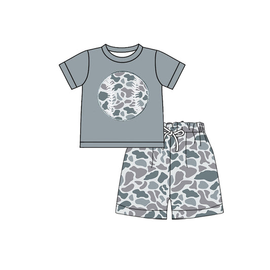 10.22 BSSO1598 Pre order No Moq Baby Girls Grey Camo Baseball Top Shorts Team Clothes Sets