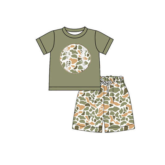 10.22 BSSO1600 Pre order No Moq Baby Girls Green Orange Camo Baseball Top Shorts Team Clothes Sets