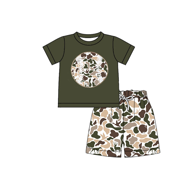 10.22 BSSO1601 Pre order No Moq Baby Girls Deer Ducks Camo Baseball Top Shorts Team Clothes Sets