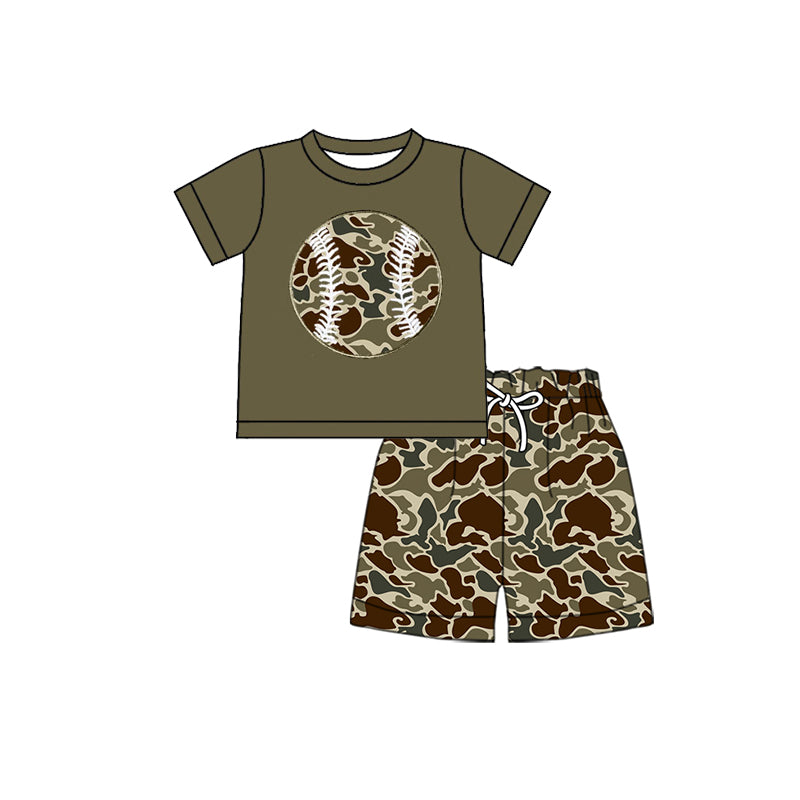 10.22 BSSO1602 Pre order No Moq Baby Girls Olive Brown Camo Baseball Top Shorts Team Clothes Sets