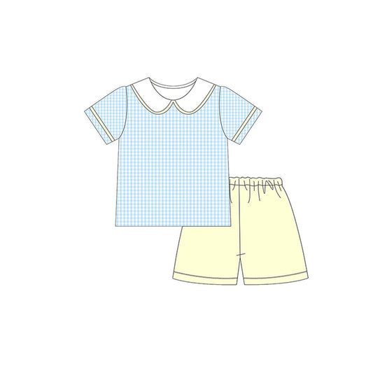 10.23 (Pre Order) No moq BSSO1607 PRE-ORDER Baby Boys Checked Collar Top Shorts Clothes Sets
