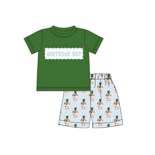 10.29 BSSO1613 Pre order No Moq Baby Boys Birthday Boy Top Green Ducks Plaid Shorts Clothes Sets