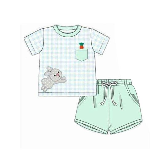 10.27 BSSO1614 Pre order No Moq Baby Boys Checked Rabbits Carrots Pockets Shorts Easter Clothes Sets