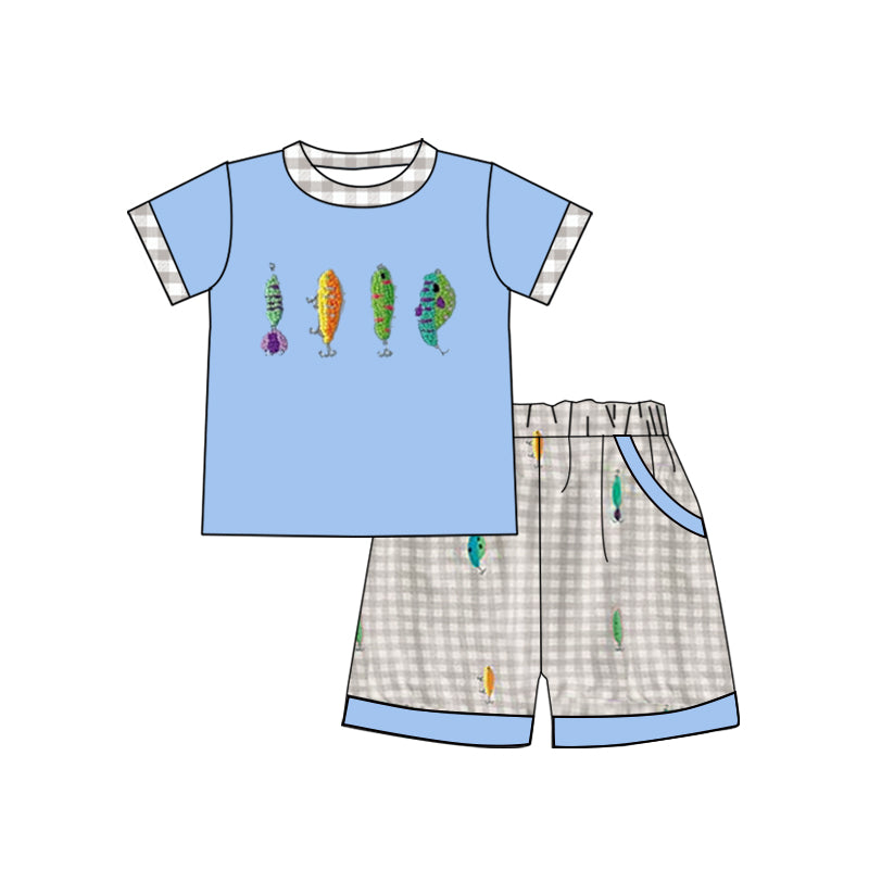 10.27 BSSO1617 Pre order No Moq Baby Boys Fishing Top Checked Pockets Shorts Clothes Sets