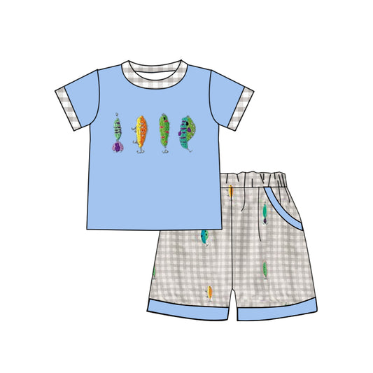 10.27 BSSO1617 Pre order No Moq Baby Boys Fishing Top Checked Pockets Shorts Clothes Sets