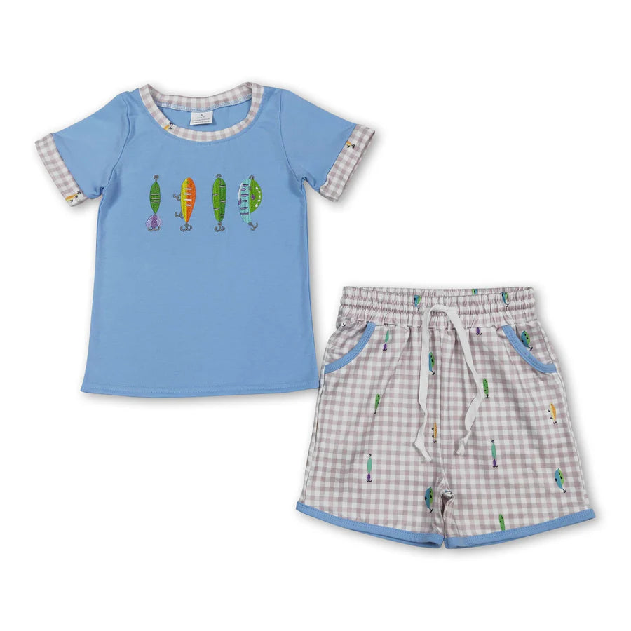 RTS Sibling Short sleeves hook fishing top shorts kids boys outfits and romper