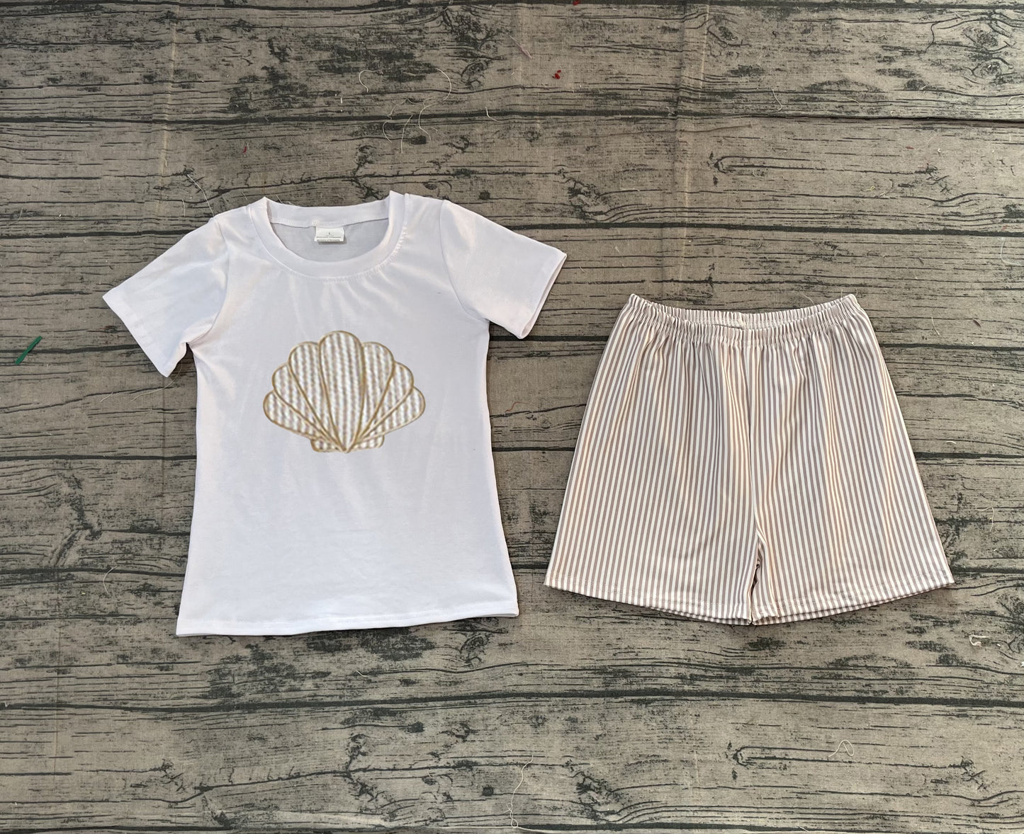 11.14 BSSO1618 Sample No Moq Embroidery Stripe Shells Baby Boys Top Shorts Clothes Sets