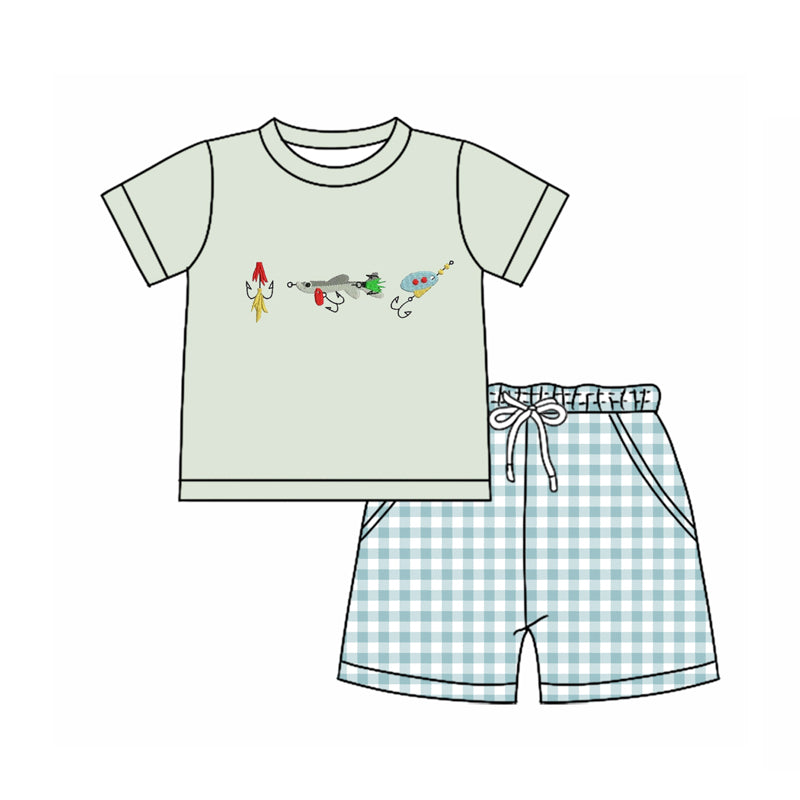 10.27 BSSO1621 Pre order No Moq Baby Boys Fishing Top Checked Pockets Shorts Hunting Clothes Sets