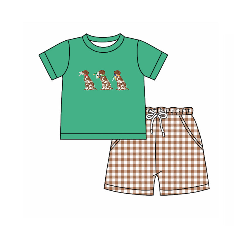 10.27 BSSO1622 Pre order No Moq Baby Boys Dogs Ducks Top Checked Pockets Shorts Hunting Clothes Sets