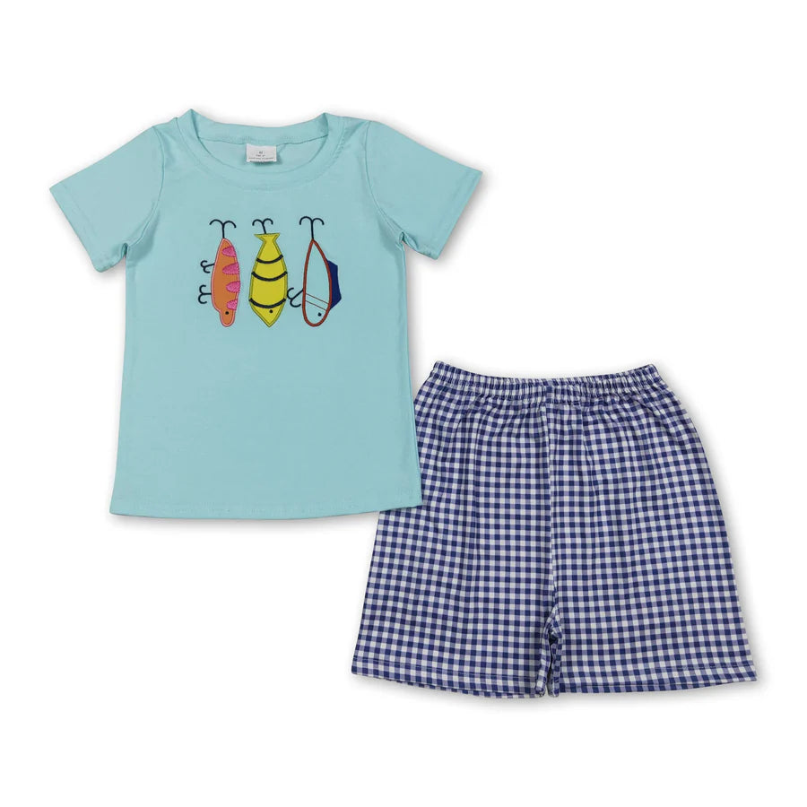 RTS Sibling Short sleeves fishing top plaid shorts kids boys outfits and romper