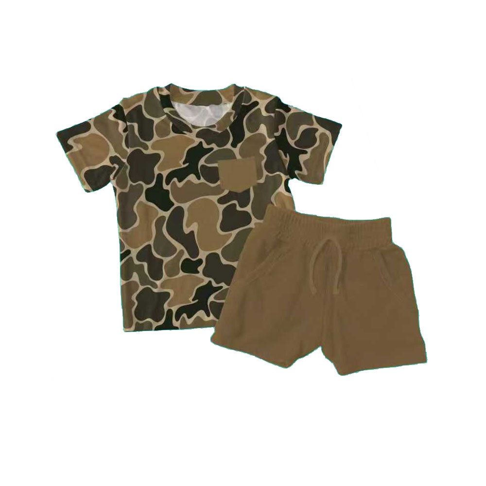 10.31 BSSO1632 Pre order No Moq Baby Boys Brown Camo Pocket Top Shorts Southern Clothes Sets