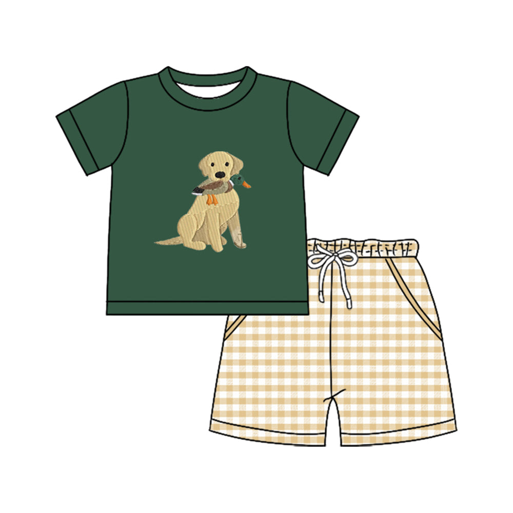 10.31 BSSO1636 Pre order No Moq Baby Boys Duck Dogs Top Checked Pockets Shorts Hunting Clothes Sets