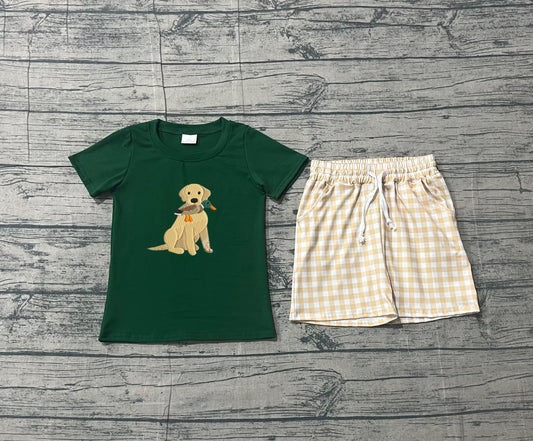 12.24 BSSO1636 Sample No Moq Embroidery Duck Dogs Baby Boys Top Checked Pockets Shorts Hunting Clothes Sets