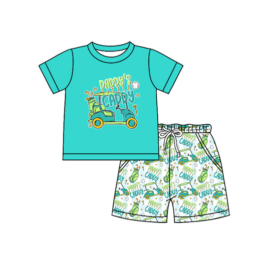 11.5 BSSO1645 Pre order No Moq Baby Boys Green Car Top Shorts Pajamas Sets