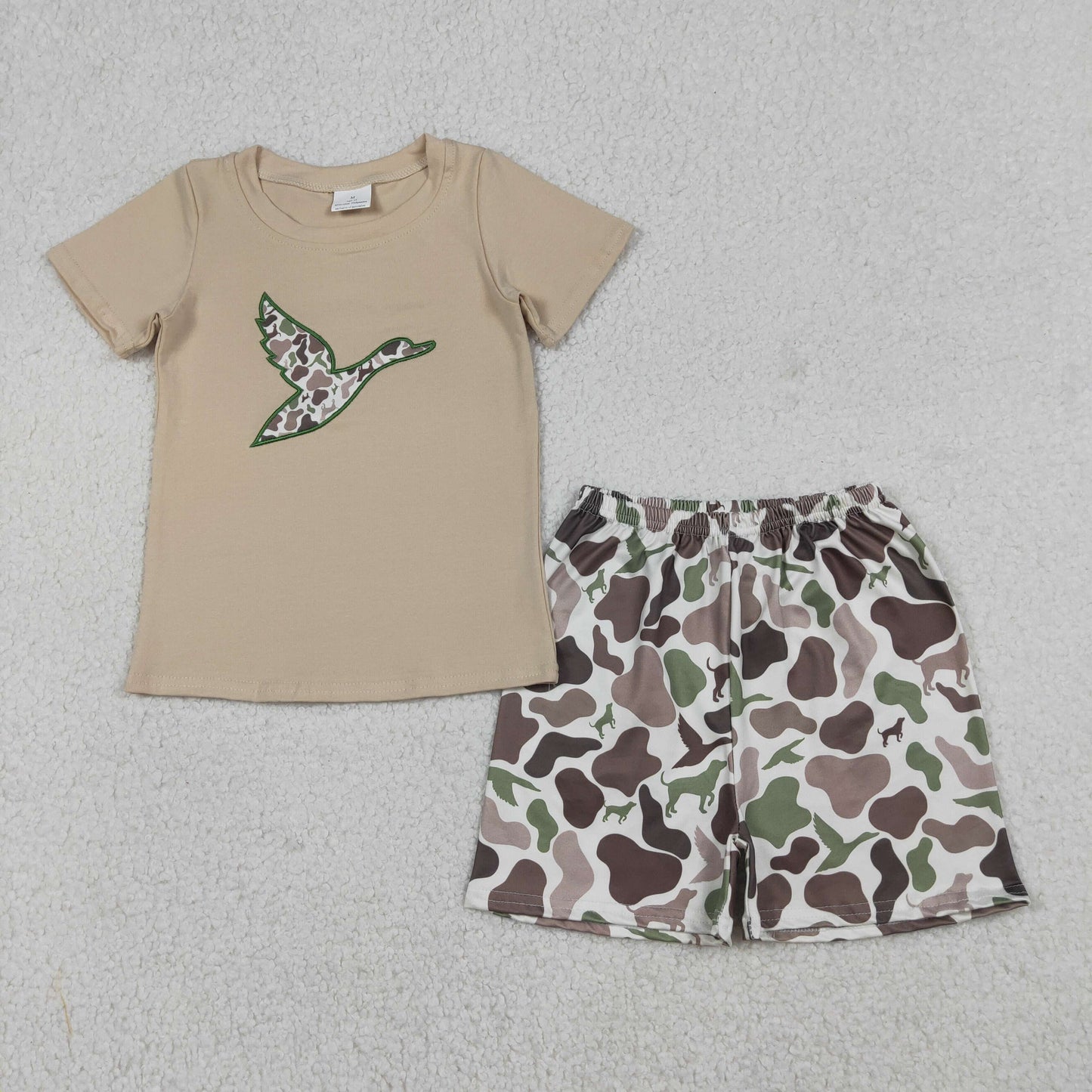 12.25 RTS NO MOQ （In stock）BSSO1646 Embroidery Camo Ducks Baby Boys Top Shorts Hunting Clothes Sets