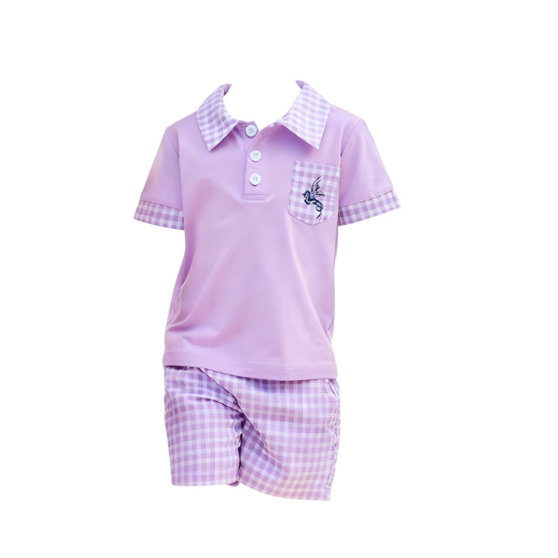 11.8 BSSO1660 Pre order No Moq Baby Boys Purple Button Pocket Pullovers Pockets Shorts Clothes Sets
