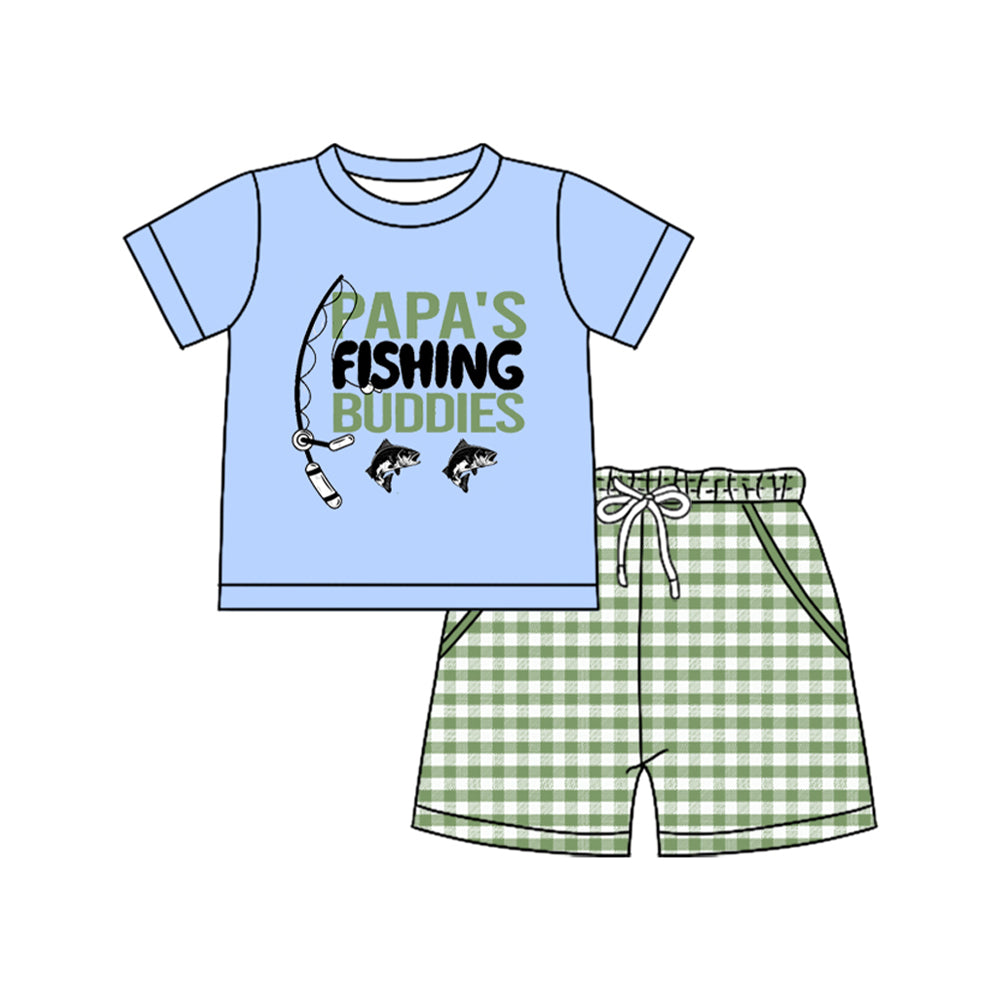 11.10 BSSO1661 Pre order No Moq Baby Boys Papa's Fishing Top Checked Pockets Shorts Hunting Clothes Sets