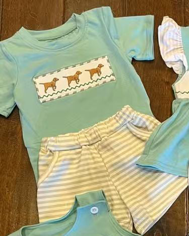 11.14 BSSO1688 Pre order No Moq Baby Boys Dogs Top Stripe Pockets Shorts Hunting Clothes Sets