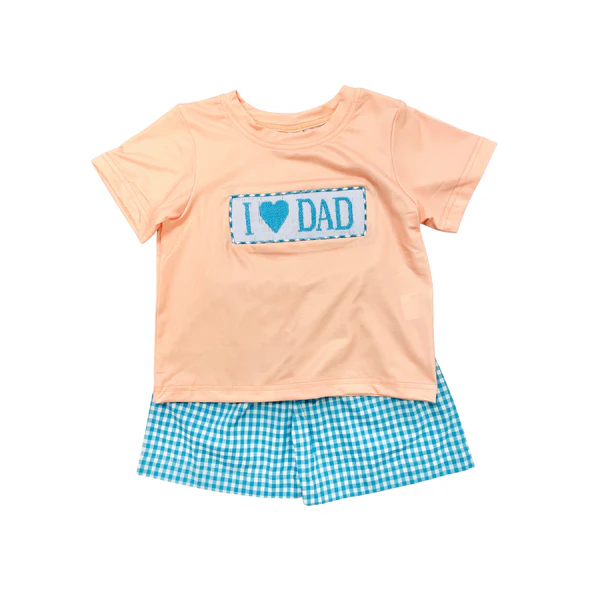 11.14 BSSO1690 Pre order No Moq Baby Boys I Love Dad Top Checked Pockets Shorts Clothes Sets
