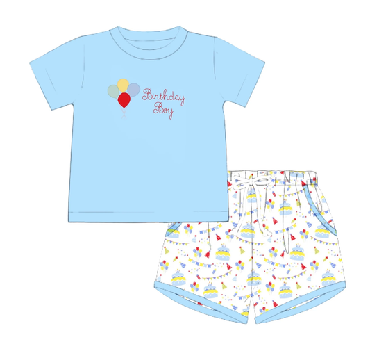 11.14 BSSO1695 Pre order No Moq Baby Birthday Boy Balloons Top Shorts Clothes Sets