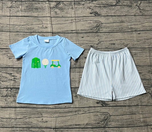 12.26 BSSO1696 Sample No Moq Embroidery Baby Boys Golf Trucks Top Stripe Shorts Clothes Sets