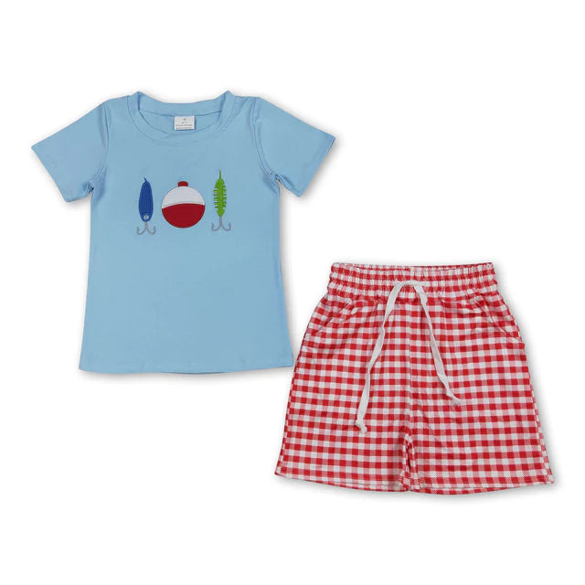 RTS Sibling Blue stripe baseball constructions top short boys outfits