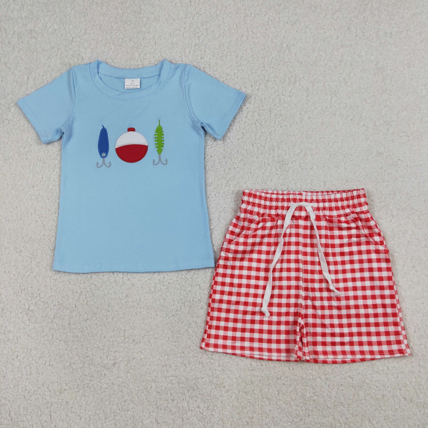 4.8 BSSO1699 RTS NO MOQ （In stock ）Short sleeves fishing lure embroidery kids boys outfits