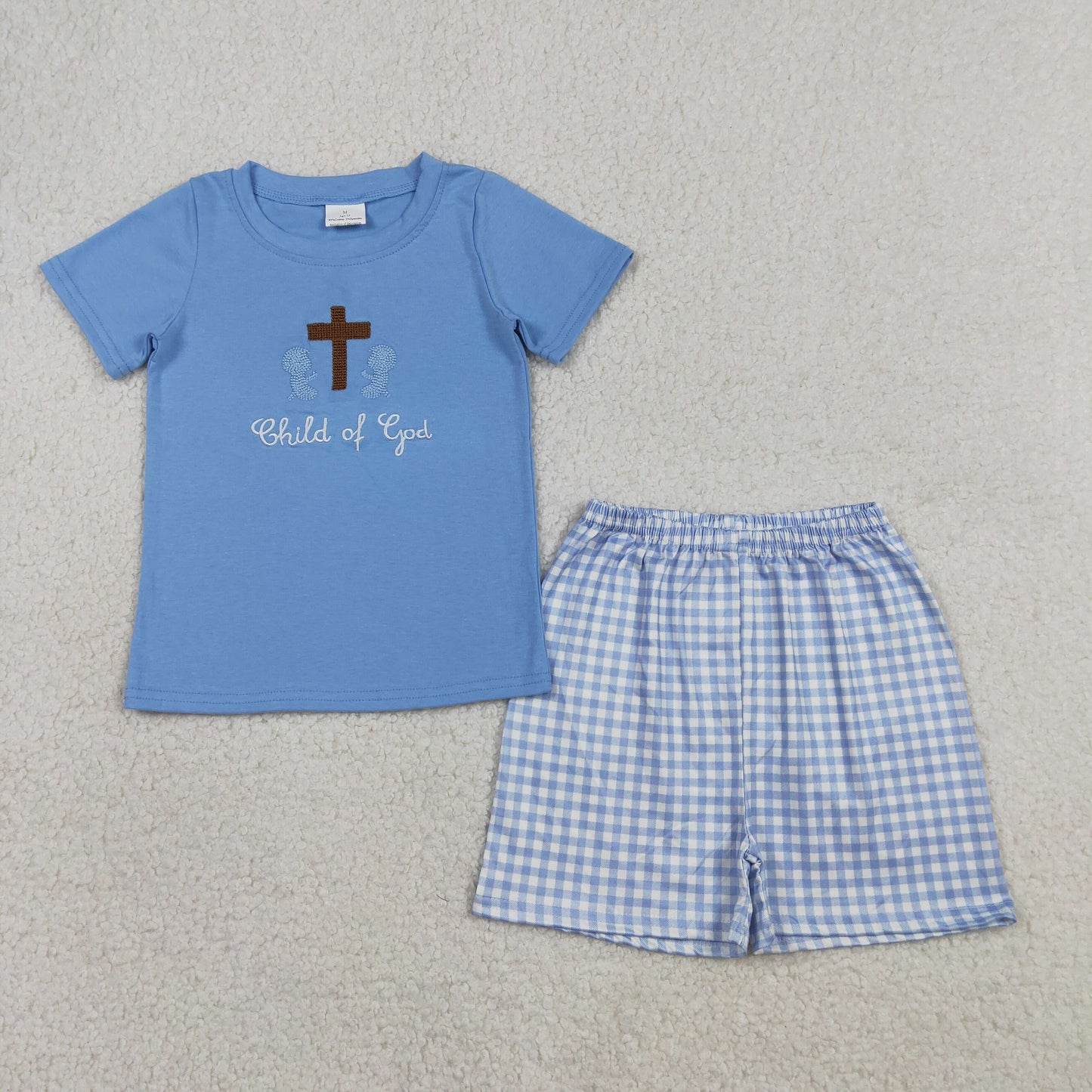 3.27 BSSO1714 RTS NO MOQ （In stock ）Child of god cross embroidery kids boys Easter outfits