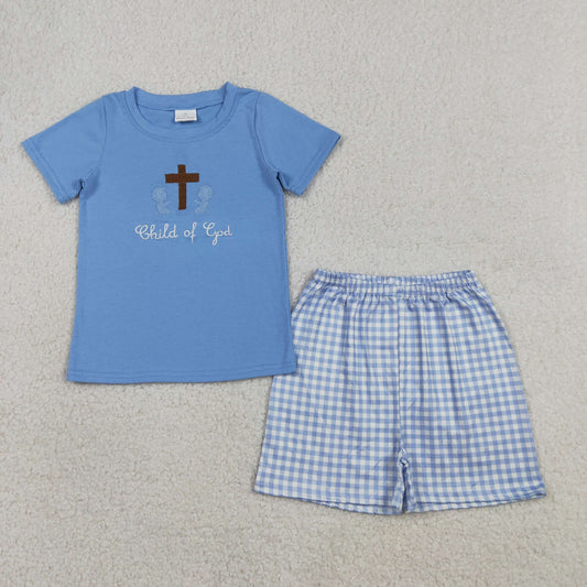 3.27 BSSO1714 RTS NO MOQ （In stock ）Child of god cross embroidery kids boys Easter outfits