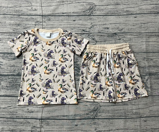 12.20 BSSO1727 Sample No Moq Baby Boys Ducks Calls Dogs Top Pockets Shorts Hunting Pajamas Sets