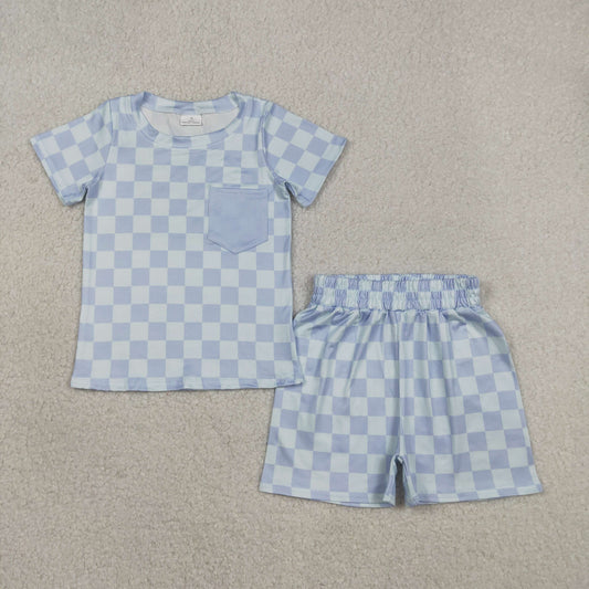3.6 RTS NO MOQ （In stock）BSSO1753 Children's Fashion Set Baby Boys Dark Green Shirts Top Checked Pockets Shorts Clothes Sets