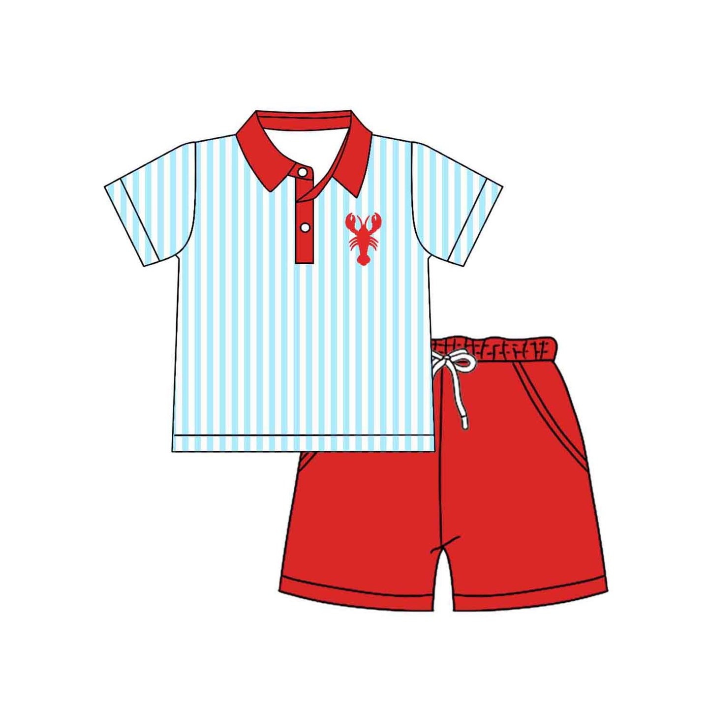 12.5 BSSO1770 Pre order No Moq Baby Boys Blue Baseballs Stripe Button Polo Shirt Pockets Shorts Team Clothes Set