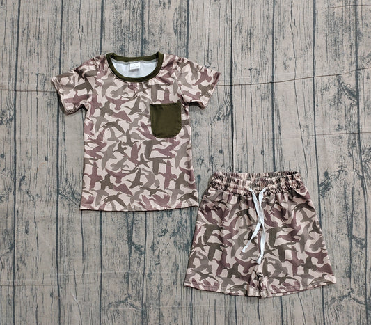 1.23 BSSO1795 Sample No Moq Baby Boys Southern Ducks Camo Pocket Top Shorts Hunting Clothes Sets