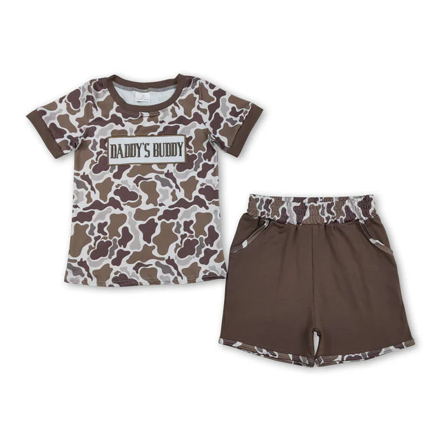RTS Sibling Daddy's buddy embroidery camo kids boys outfits