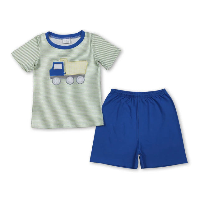 RTS Sibling Stripe constructions embroidery top shorts boys outfits