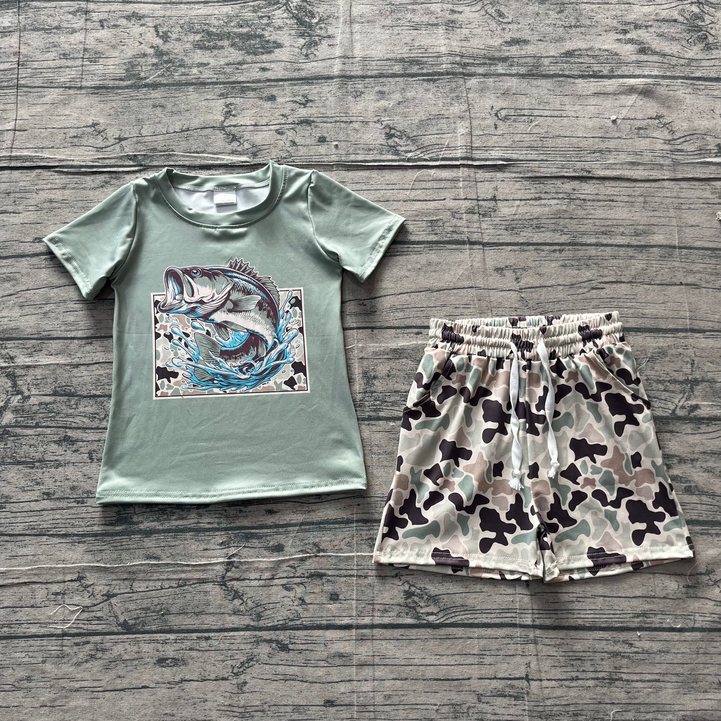 3.19 BSSO1835 Sample No Moq Summer Baby Boys Short Sleeve Southern Camo Fishing Top Pockets Shorts Hunting Clothes Sets