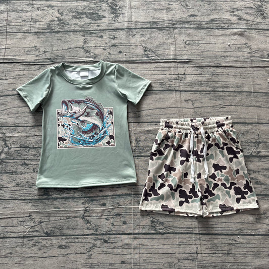 3.19 BSSO1835 Sample No Moq Summer Baby Boys Short Sleeve Southern Camo Fishing Top Pockets Shorts Hunting Clothes Sets