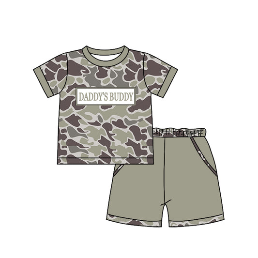 1.6 BSSO1836 Pre order No Moq Baby Boys Southern Grey Camo Daddy's Buddy Top Pockets Shorts Clothes Sets