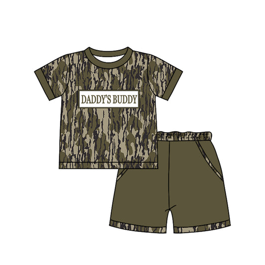 1.6 BSSO1837 Pre order No Moq Baby Boys Southern Olive Camo Daddy's Buddy Top Pockets Shorts Clothes Sets