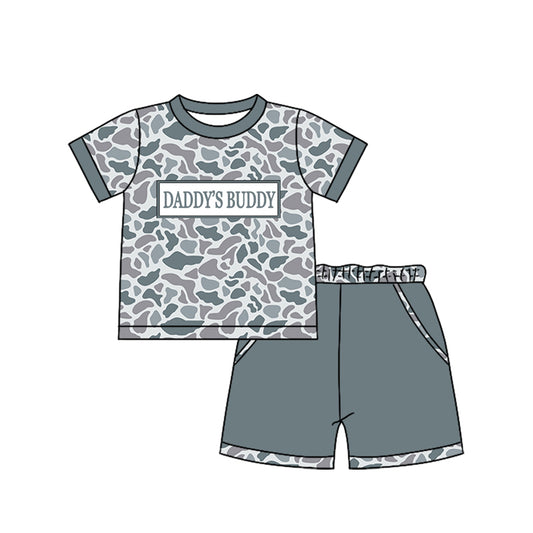 1.6 BSSO1838 Pre order No Moq Baby Boys Southern Light Grey Camo Daddy's Buddy Top Pockets Shorts Clothes Sets