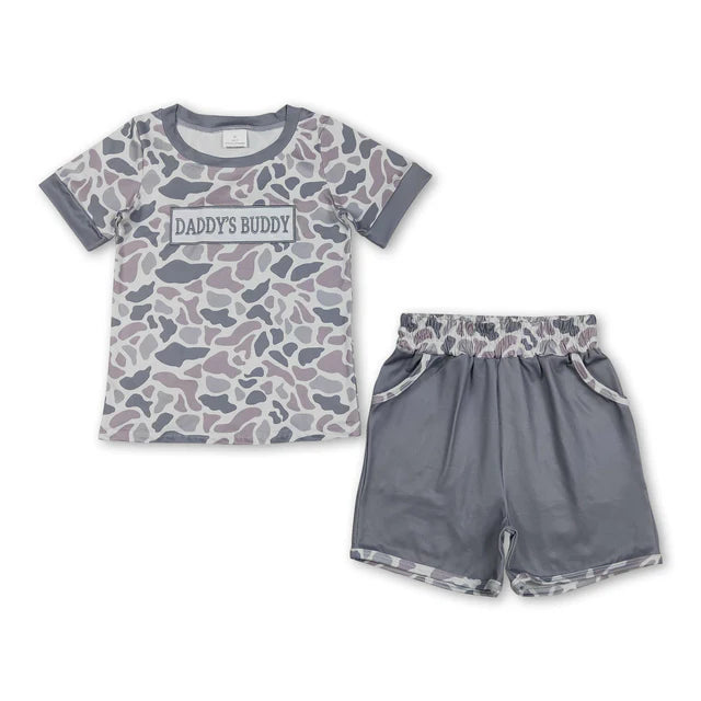 RTS Sibling Daddy's buddy embroidery camo kids boys outfits