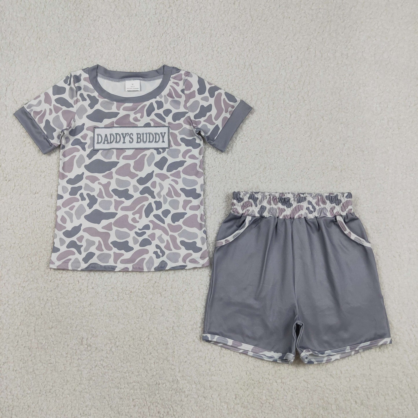 RTS Sibling Grey camo daddy's buddy top shorts boys clothing set