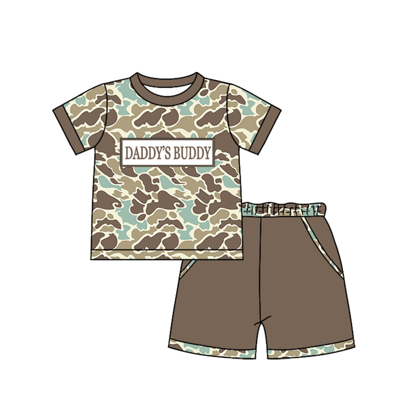 1.6 BSSO1839 Pre order No Moq Baby Boys Southern Khaki Camo Daddy's Buddy Top Pockets Shorts Clothes Sets