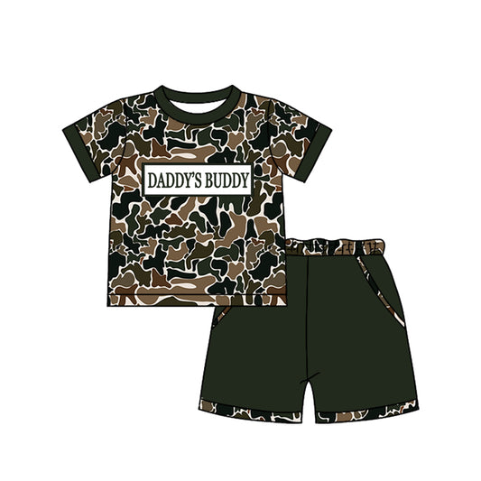 1.6 BSSO1840 Pre order No Moq Baby Boys Southern Dark Brown Camo Daddy's Buddy Top Pockets Shorts Clothes Sets